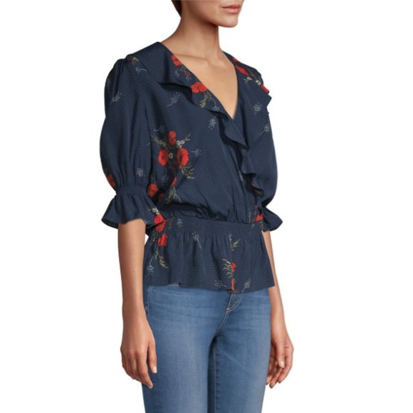 Joie Navy Floral Blouse - Picture 4 of 6